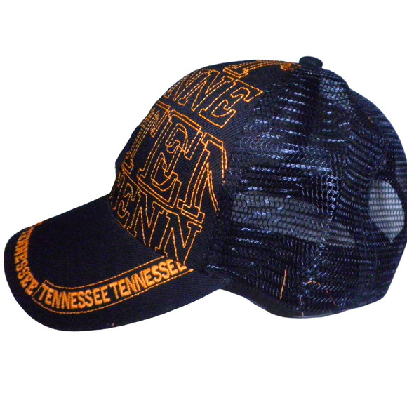 Tennessee TN Ball Cap, Black Mesh, Orange Embroidery, Snapback Trucker Hat - Picture 2 of 4